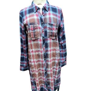 ARATTA SILENT JOURNEY Elexyia Flannel & Burnout Velvet Boho Midi Shirt Dress